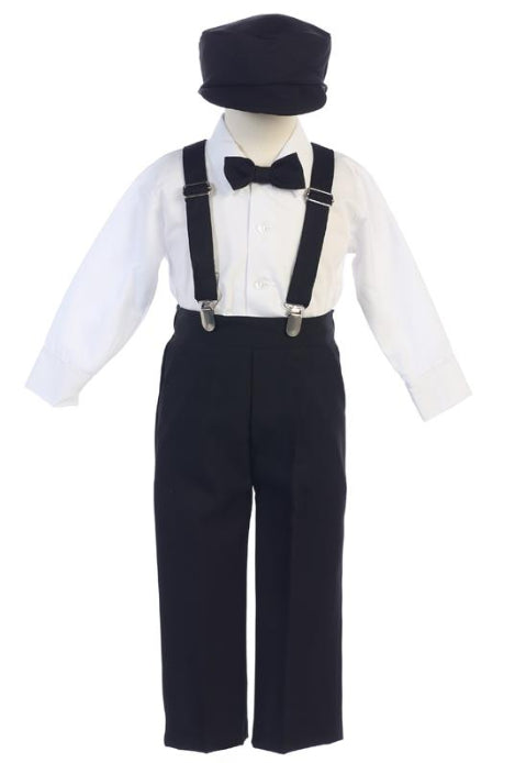 Little Boys Black Adjustable Clip-On Suspender Pants Hat Set 2T-7 - SophiasStyle.com